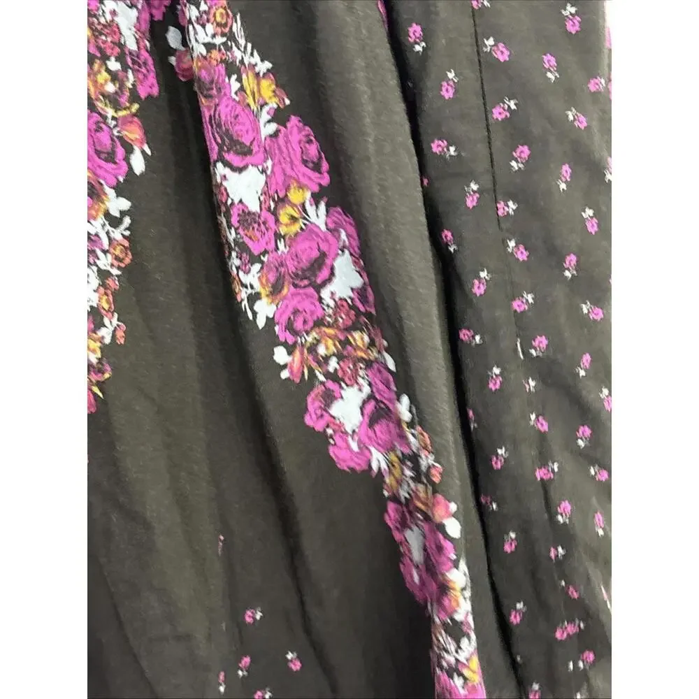 Free People Open Back Purple/Blk Slip Dress Asymmetrical Pockets‎ NWOT Gypsy XS